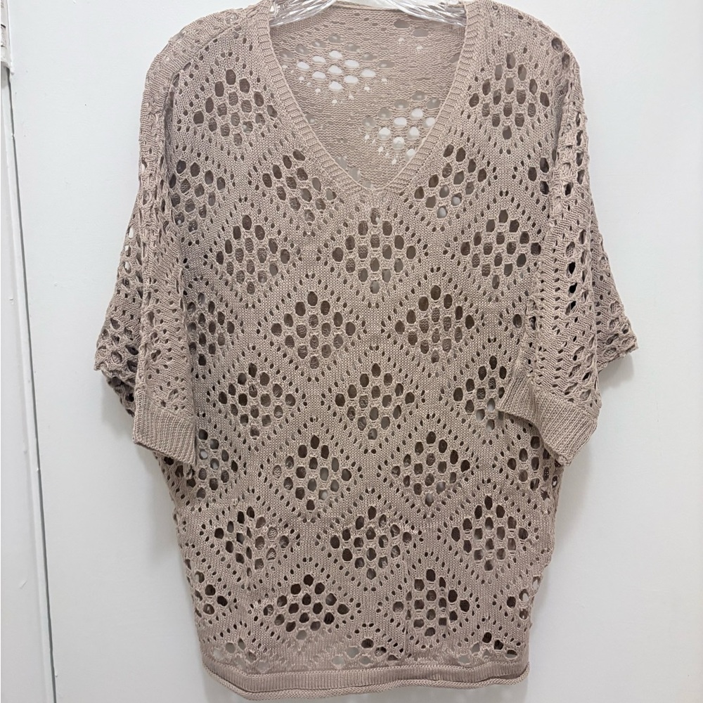 Beige Crochet Knit Sweater